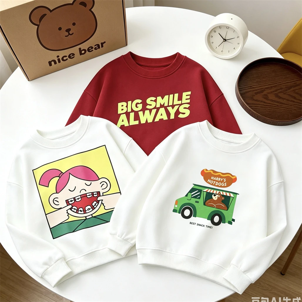 Cute Sweatshirts New Child Long-sleeved Tops Fashion Casual Clothing Round Neck Pullovers Toddler New Design Hoodie Outer Wear