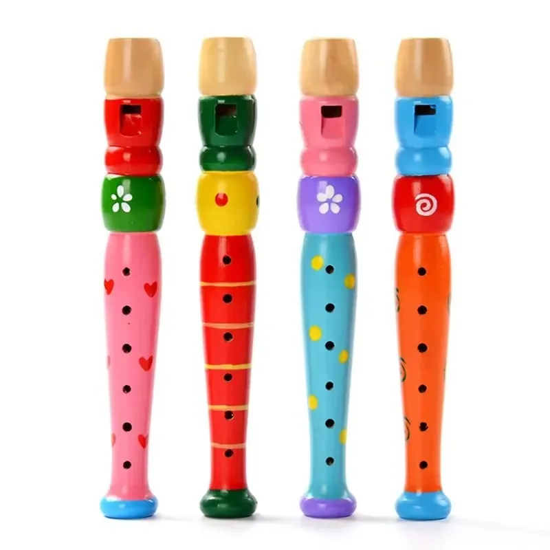 1Pc Wooden Cartoon Flute Children Clarinet 6-Hole Piccolo Baby Toys Musical Instrument Toys Early Education Enlightenment