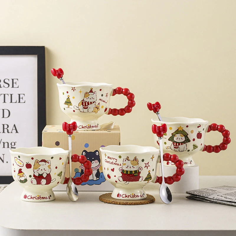 Cute Pet Tall-footed Mug Household 320ml Ceramic Coffee Cup for Girls' Birthday Gift Wedding Souvenir