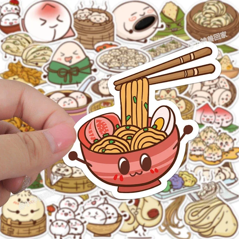 10/30/50pcs Traditional Chinese Snacks Cartoon Stickers Waterproof Kids Toys Stationery Decorative Mobile Craft Label Decals