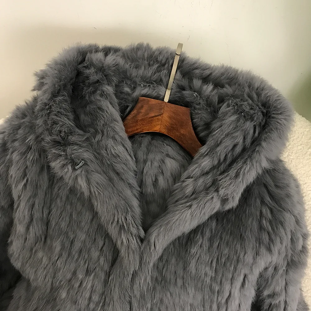 2024 Autumn and Winter New Encrypted Thickened Handmade Double-sided Woven Hooded Korean Style Short Rabbit Fur Coat for Women