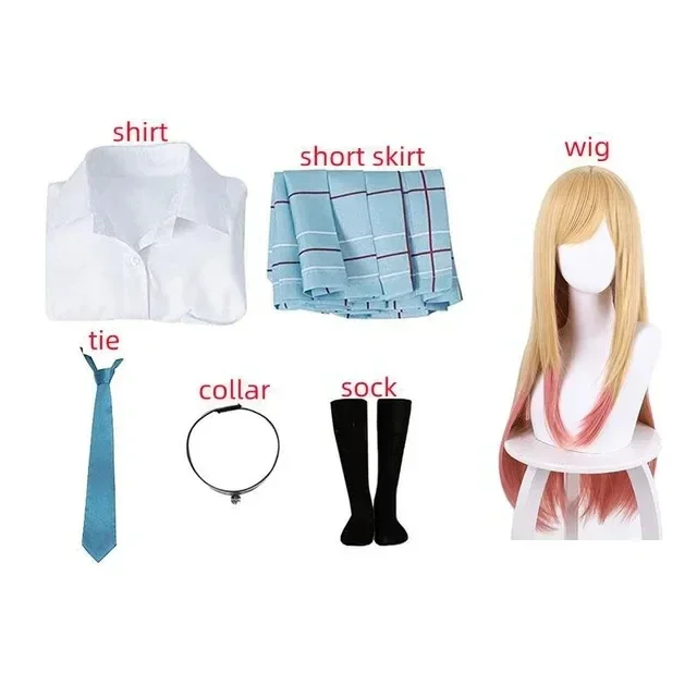 Kitagawa Marin Cosplay Anime My Dress Up Darling Kitagawa Marin Cosplay Kostüm Kleider Schuluniform Perücke Ohrringe Anzug Mädchen