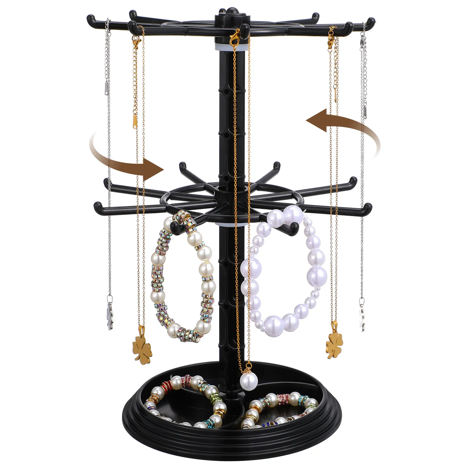 2-Tier Rotating Necklace Stand ring Display Holder Earring Necklace Stand Stand Watch Key Rack Keychain Hanger Jewelry Organizer