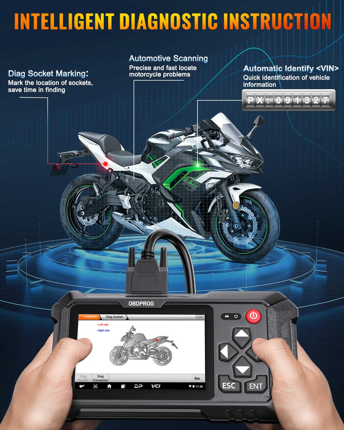 OBDPROG MOTO 100 Motorcycle Scanner Full System Diagnosis ECU Coding 5000+ Motorcycle Models Coverage Auto Motorcycle Analysis