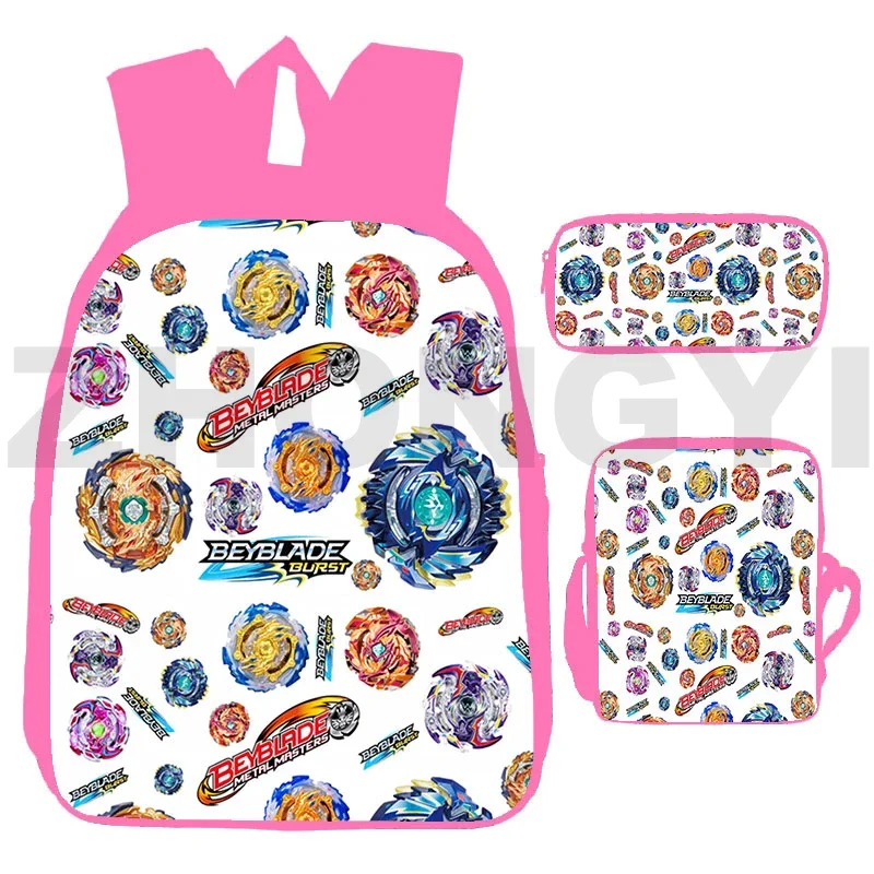 Mochila de lona con estampado 3D Harajuku Anime Beyblade Burst para niños, bolso de escuela primaria, mochila de viaje para adolescentes de 3 unids/set