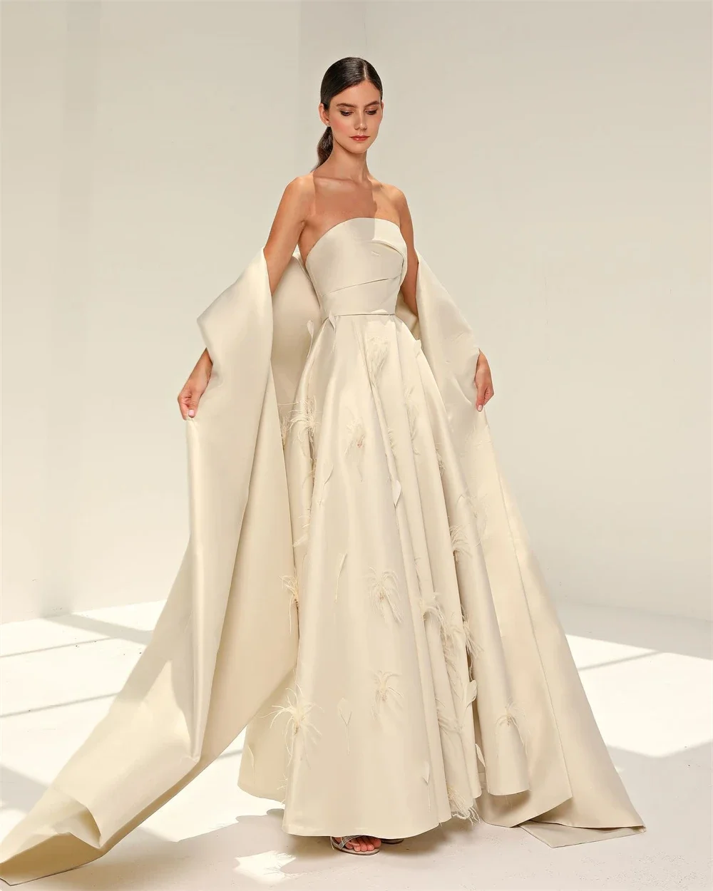 Customized Jiayigong Fashion Elegant Strapless A-line Floor Length s Ruched Stole Formal Evening Gowns فساتين سهرة vestido lori