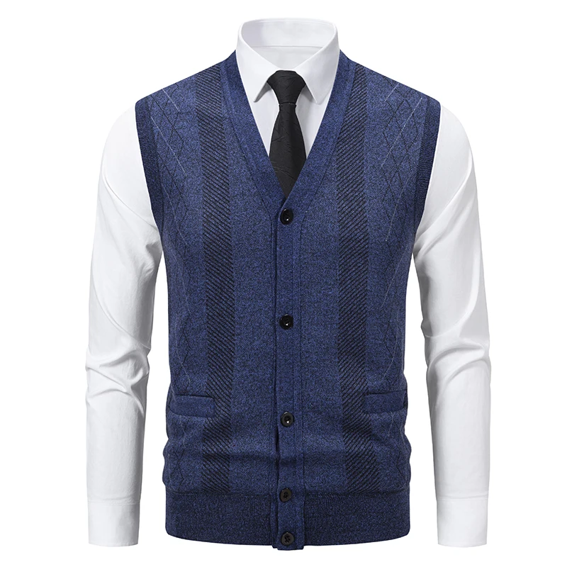 

Мужской вязаный жилет-кардиган без рукавов на пуговицах, повседневный, осенне-зимний, флисовый