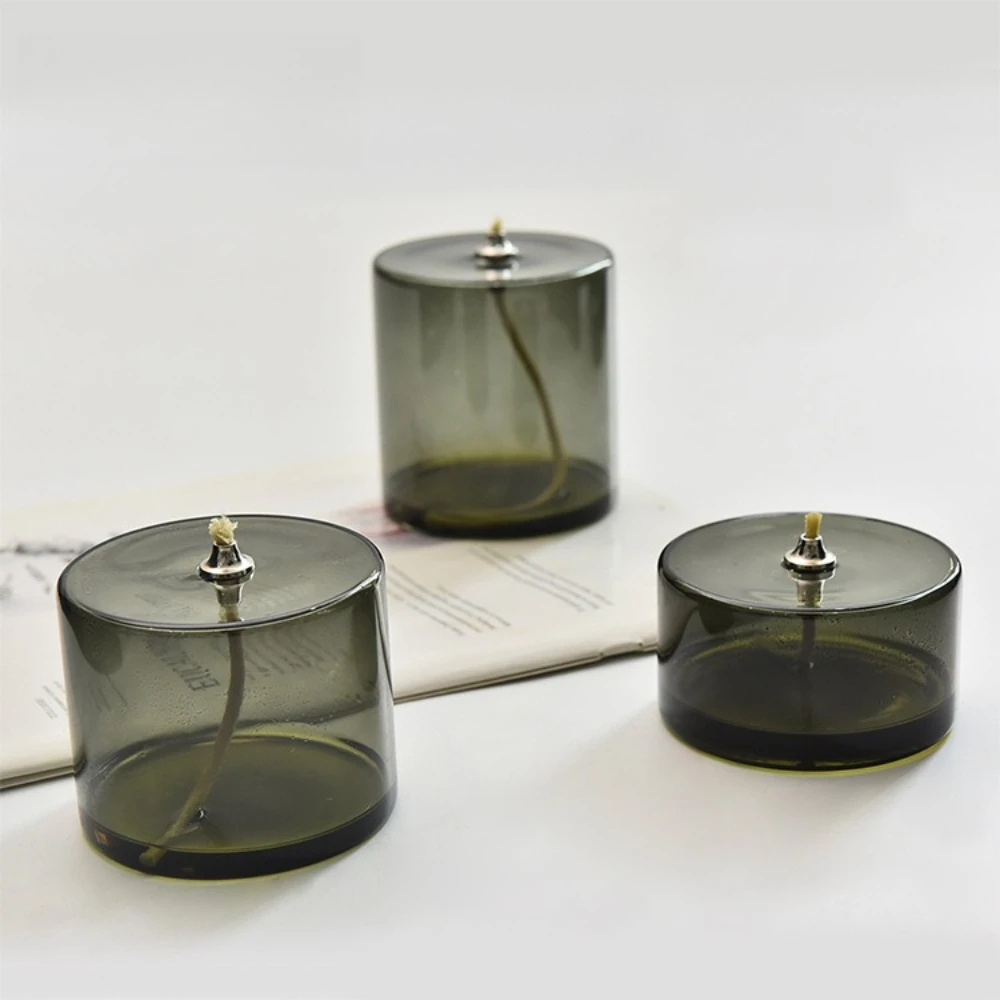 Dark Cylindrical Transparent Glass European Style Decorative Home Furnishings Household Desktop Smokeless Pastry Oil Lamps