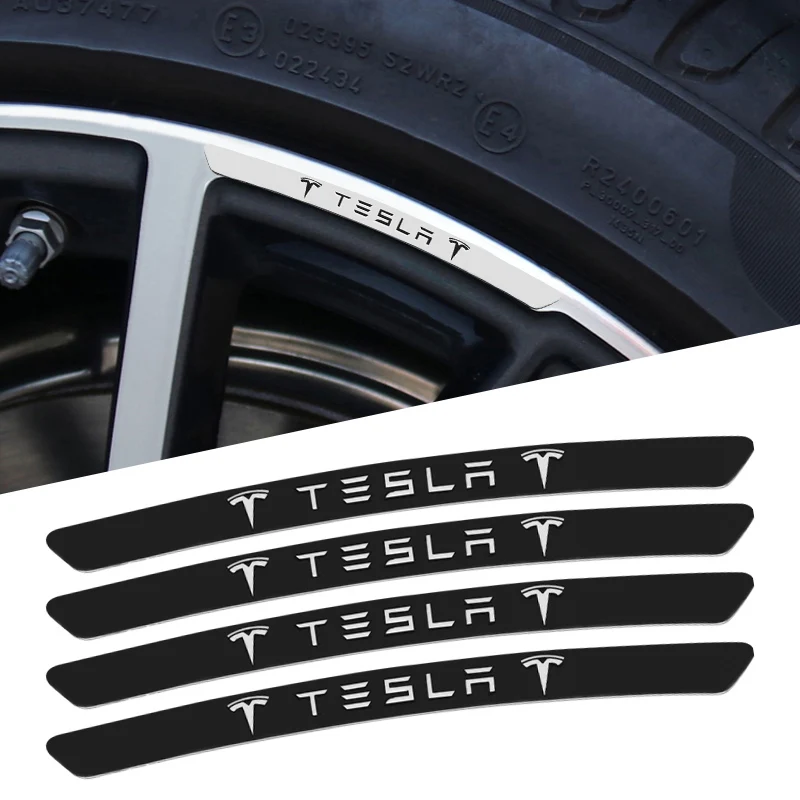 4Pcs 3D Logo Car Wheel Hub Rim Badge Emblem Decal Sticker For Tesla Model 3 Model S Model Y X Roadster Auto Decorate Accessories