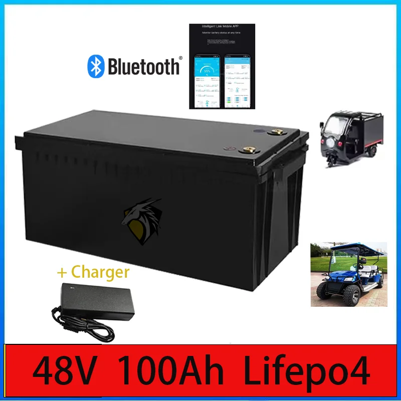 

Литиевая батарея lifepo4 48 В, 100 Ач с BMS для трехколесного велосипеда, инвертор тележки для гольфа, скутер для хранения солнечной энергии + зарядное устройство 10 А