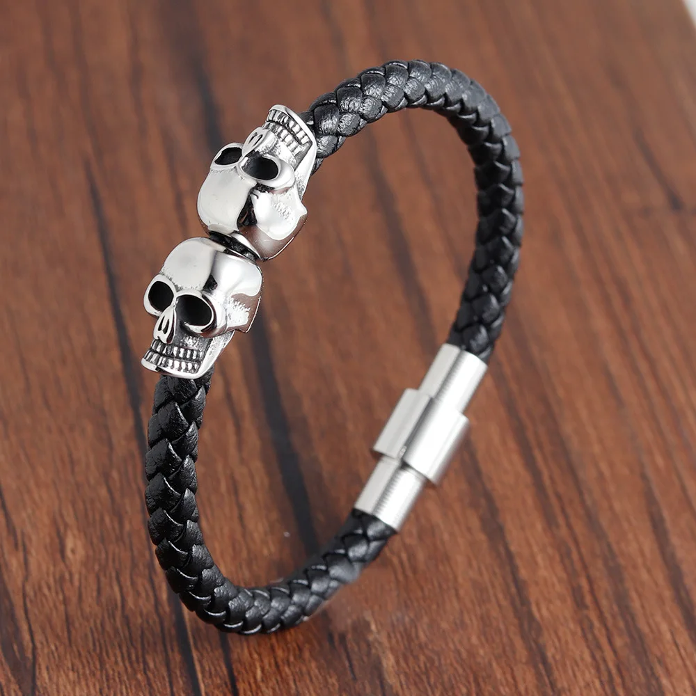 Pulseras tejidas de acero inoxidable para hombres, joyería gótica de alta gama, Calavera, lote de pulseras, venta al por mayor