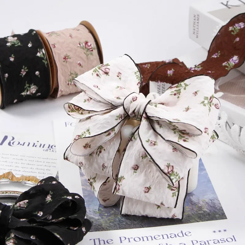 Cinta de gasa Floral arrugada de doble cara, 5CM, 5 yardas, suministros para manualidades, costura de ropa, lazos para el cabello DIY, accesorios de cinta decorativa para sombrero