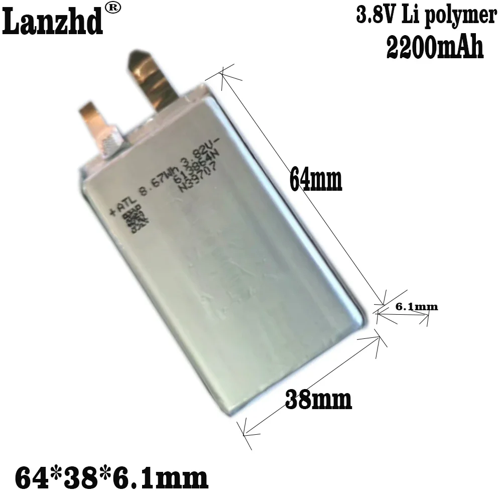 

3.7V 2200mah 613864 Lithium Polymer Li-ion Rechargeable Battery For PAD DIY E-Book GPS PSP DVD Power bank Tablet PC IPAQ