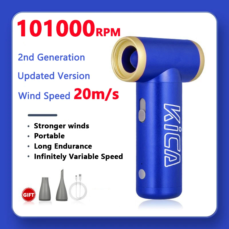 KICA-Mini USB recarregável Hand Fan, Ventilador Turbo portátil, High Wind Air Blower, Viagem ao ar livre, KICA Jetfan 2, 101000RPM