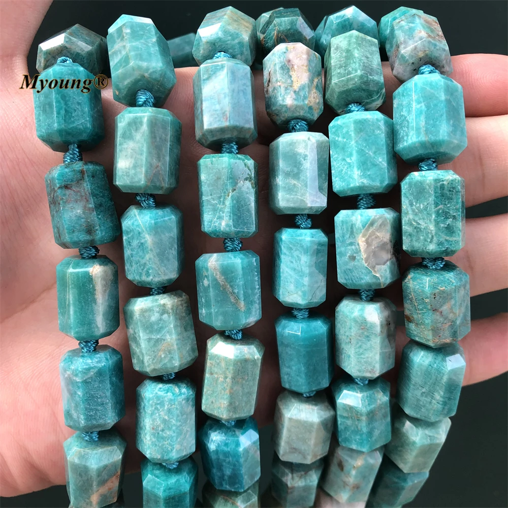 13x16mm Hand Cut Large Faceted Natural Blue Amazonites Tianhe Stone Nugget Beads For Jewelry Making MY220905