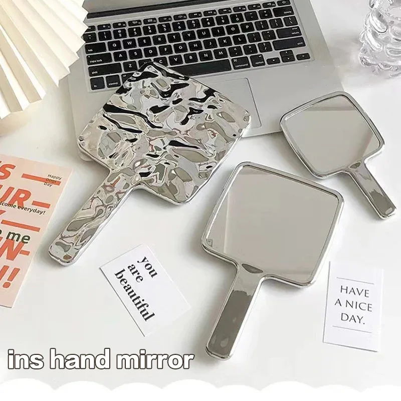 Electroplating Handle Makeup Mirror - Portable Square Hand Makeup Mirror, Handheld Beauty Mirror