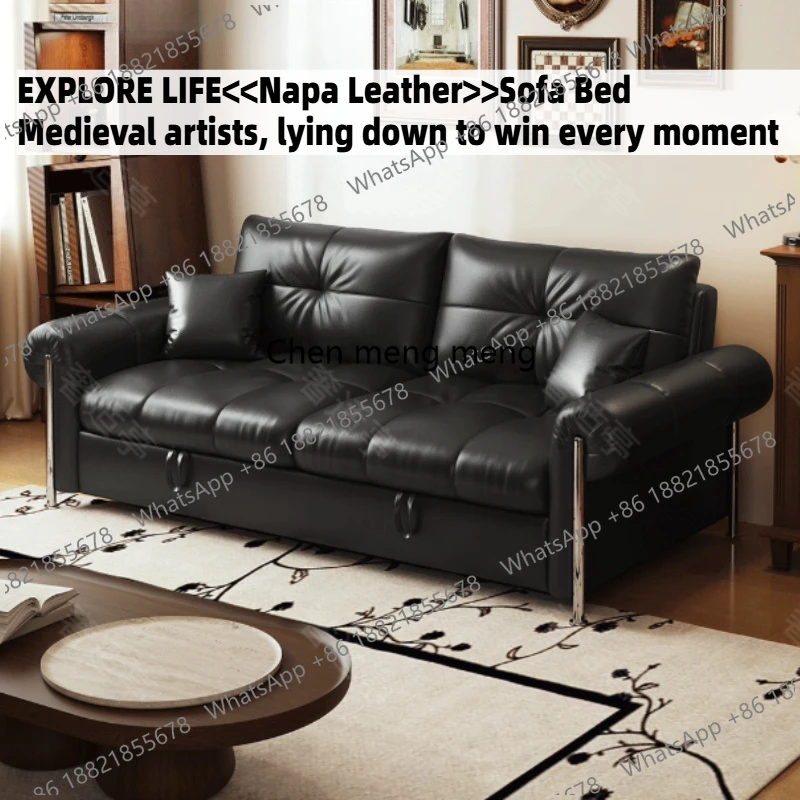 

Adjustable Convertible Folding Sofa Napa Leather Black Armchair Lazy Sofa Bed Home Modern Lounge Living Room Couch Furniture