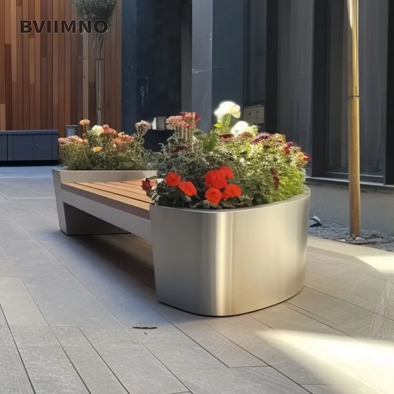 HX-17 Stainless Steel Flower Box Combination Flower Pot Outdoor Finished Flower Bedslot Outside The Commercial Street