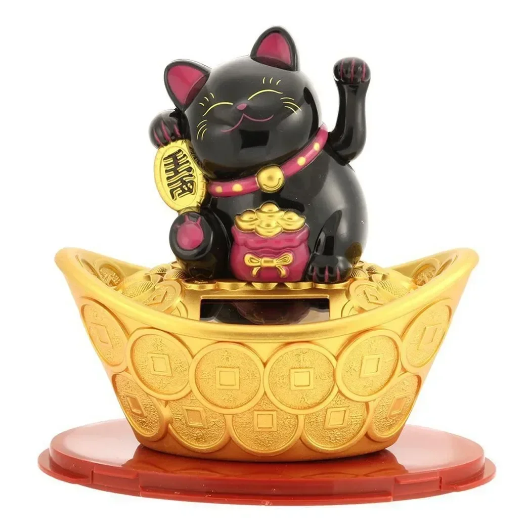 Gold Ingot Lucky Cat Hand Hotel New Year Ornament Shop Solar Waving Beckoning Craft Decor Fortune Plastic Wealth