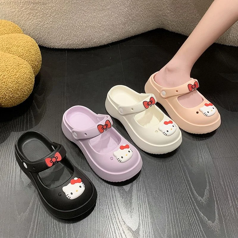 Sanrio Hello Kitty różowe damskie sandały Y2k moda codzienna gruba podeszwa letnie nowe buty Kawaii kreskówka słodkie dziewczyny modne kapcie