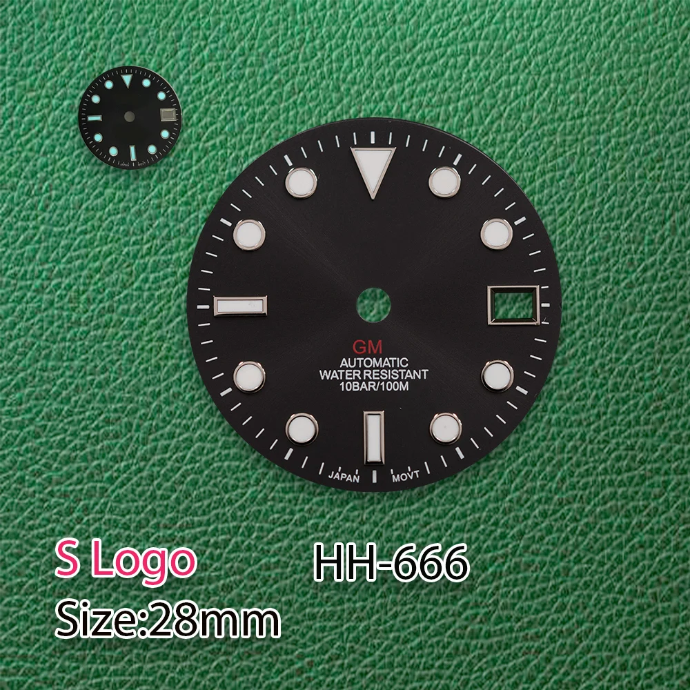 28.5 مللي متر S شعار أسود GMT الطلب لا الأيدي الفضة التقويم الإطار الجليد الأزرق مضيئة صالح NH34 ساعة يد تعمل بالحركة تعديل الملحقات