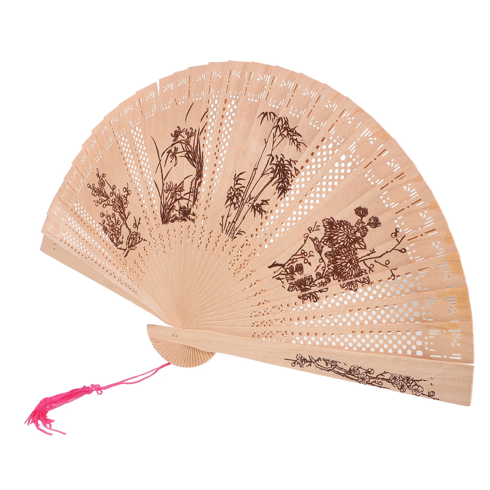 مروحة خشب الصندل قابلة للطي بتصميم مجوف، مروحة يد قديمة كلاسيكية أنيقة لمرحلة الأداء للاستخدام اليومي #2