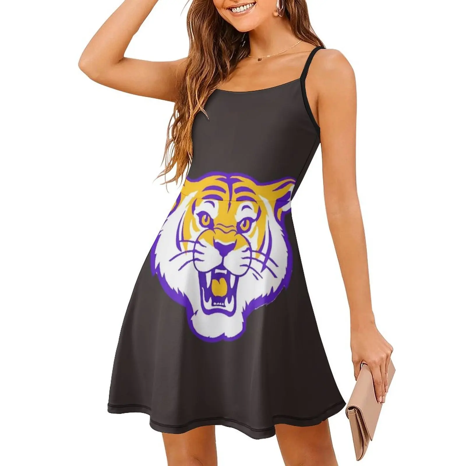 فستان سموك زهري للنساء لربيع وصيف فستان كاجوال للحفلات Lsu Lsu Gameday Tiger Stadium Calling ملابس نسائية #3