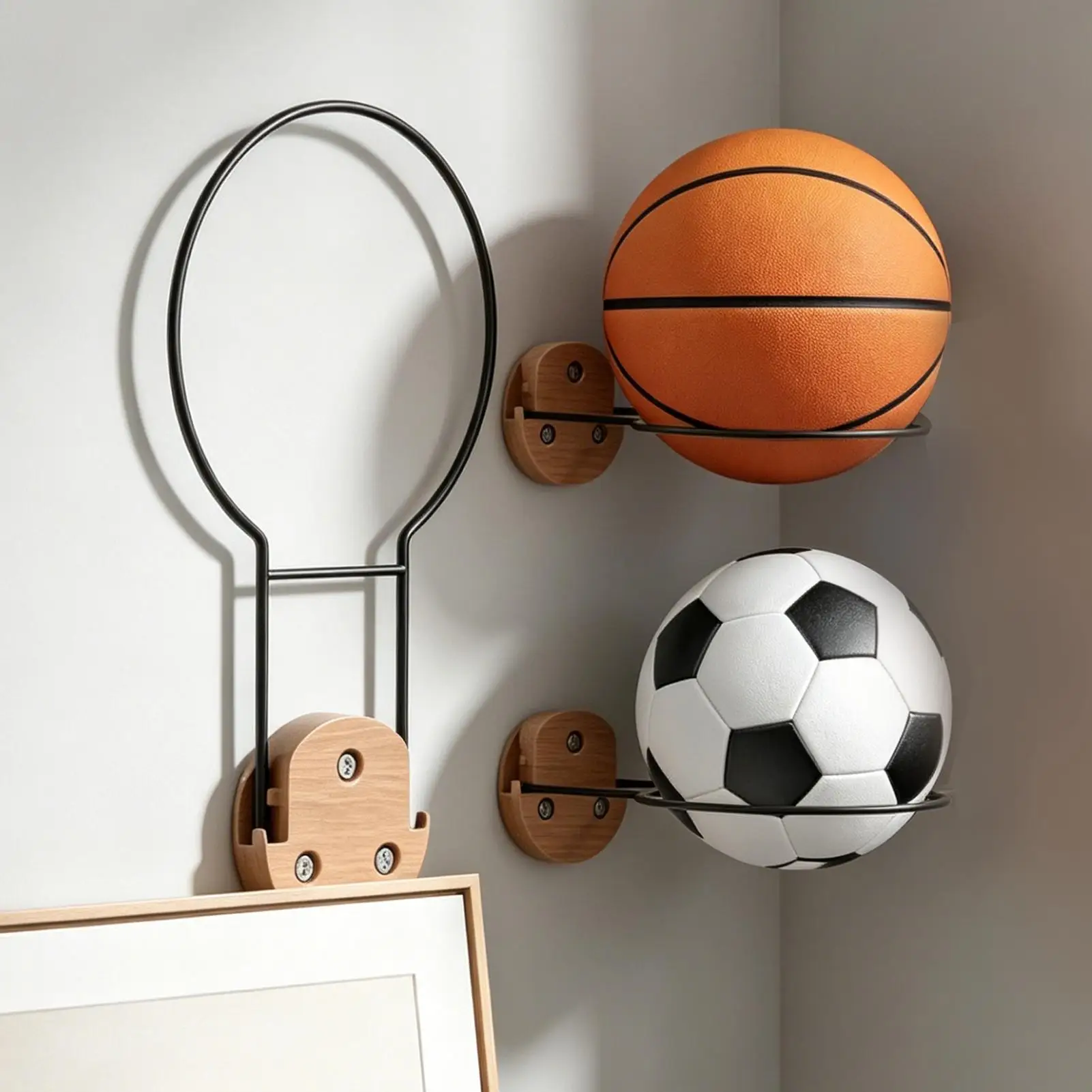 Wall Mounted Ball Holder 13cm 2 Pieces Foldable Metal Storage Rack Wall Mount Basketball Holder For Garage Gym Boys Room Bedroom