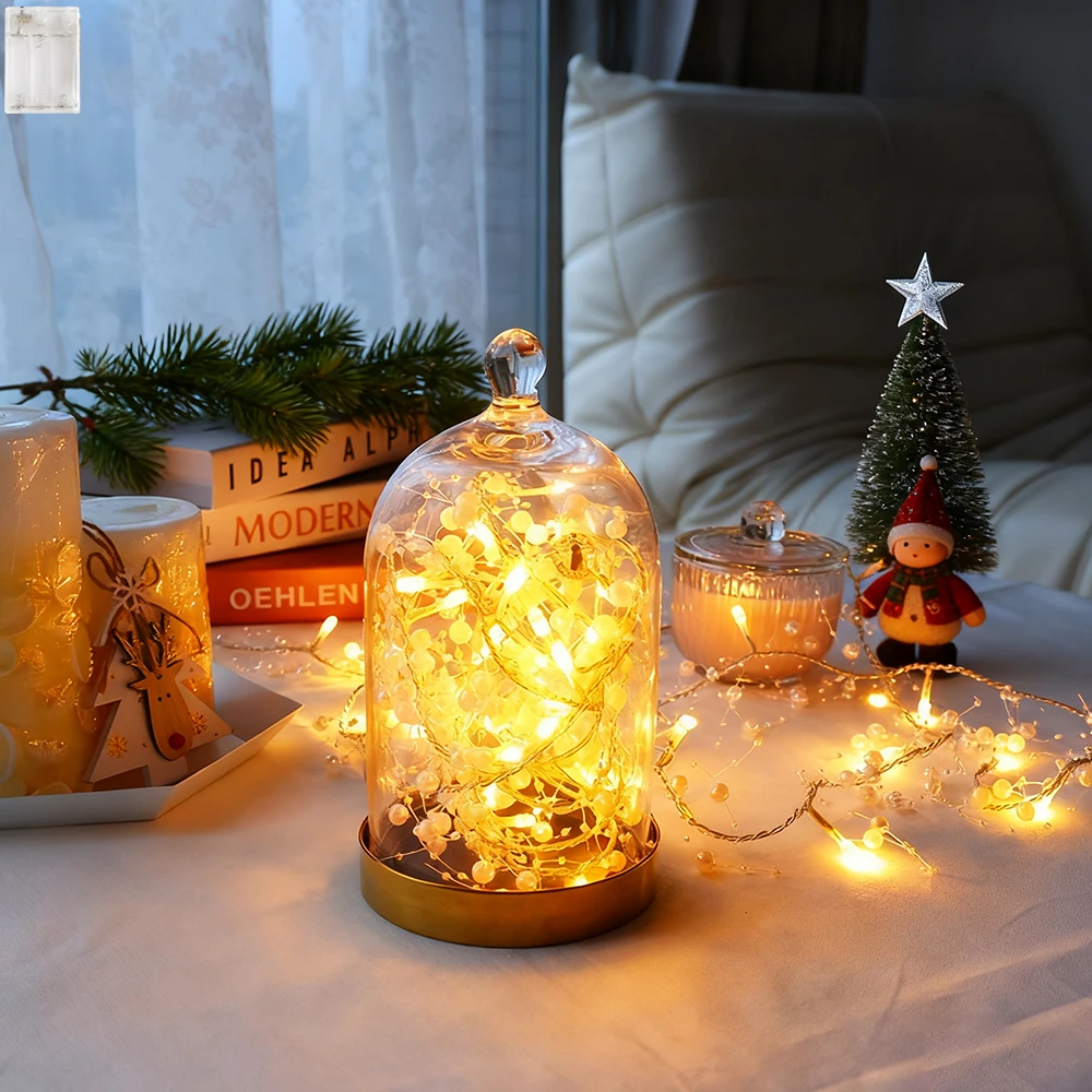 1pc Pearl Beads String Lights, 20/30/50LED Pearl Garland Lights, Battery Operated Christmas Handmade Weave Fairy String Lights