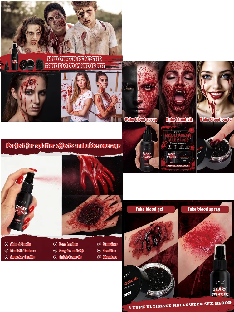 Kit Maquillage Faux Sang Complet – Spray, Pâte et Fausses Blessures 3D – photo 10