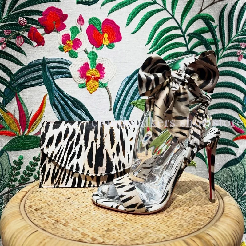 New Style Light Beige Leopard Spots Silk Ankle Strap Stiletto High Heel Sandals Wrapped Point Toe Stiletto Pumps Shoes Bags Suit