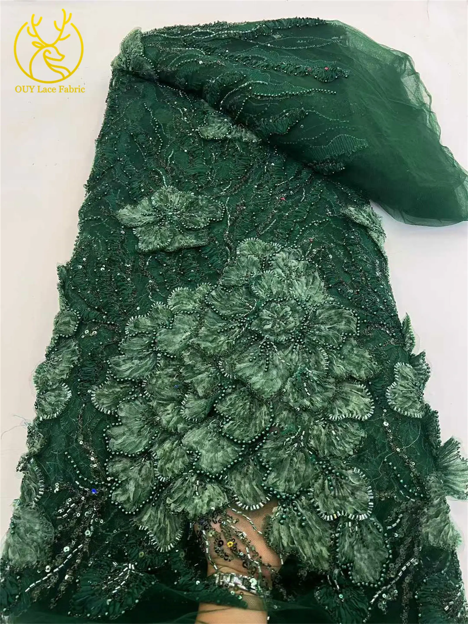 Luxuriöser Afrikanischer 3D-Blumenspitzenstoff 2026 Hochwertige Nigerianische Perlen-Pailletten-Netzspitze für Damen-Party- und Hochzeitskleider – Detail 10
