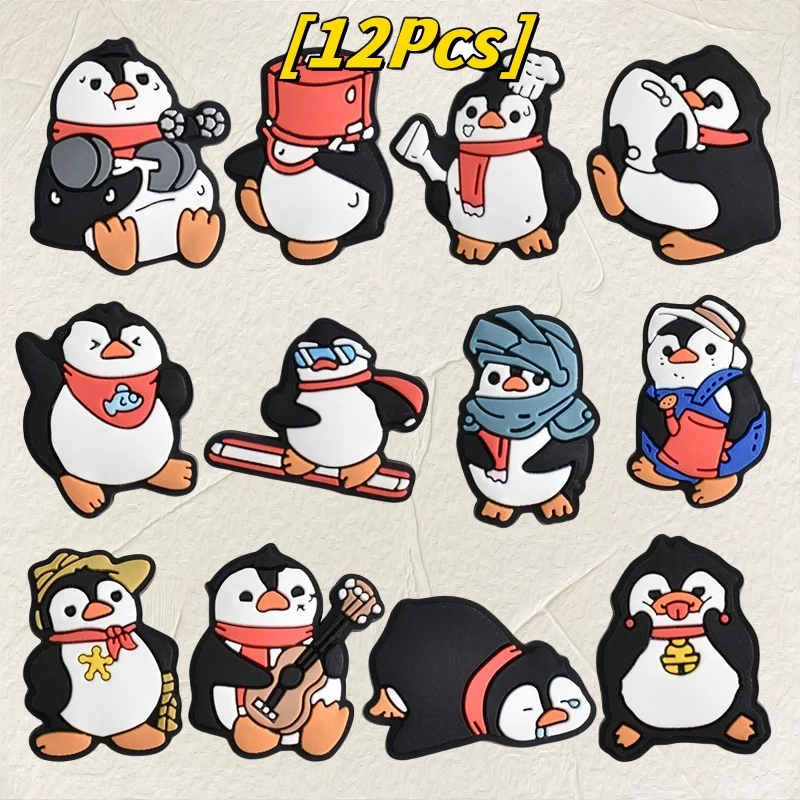 

12Pcs Cute Penguin Series Shoe Accessories for Sandals, Clogs, Backpacks, Wristbands, Christmas Party Shoes Kids Gifts