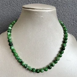 8MM Emerald Green Jade Necklace Energy Natural Stone Jewelry Health Care Gemstone Protection Choker Healing Yoga Female