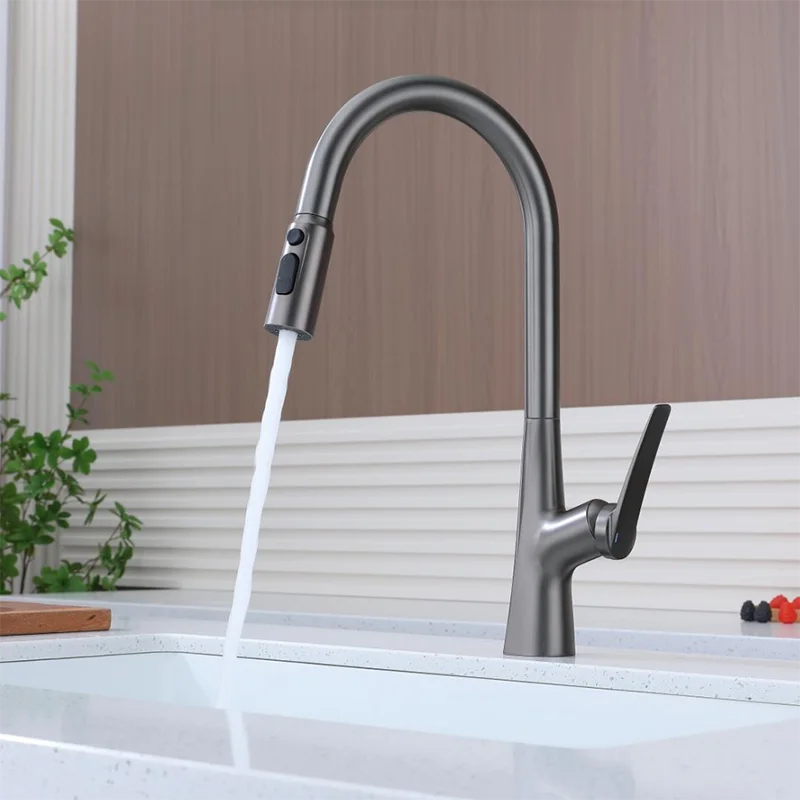 Nowy szary garnek do naczyń z kranem kuchennym z kranem ciepłym i zimnym