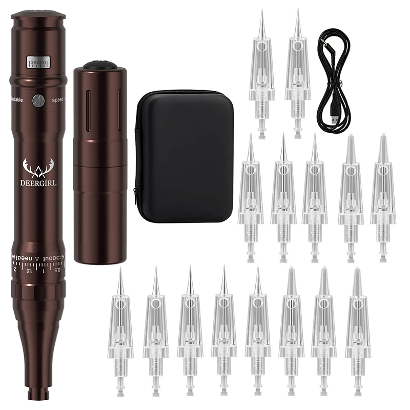 

Набор для татуировки бровей Deergirl, набор машин для перманентного макияжа, регулируемая длина иглы 0-2,5 мм с 15 шт., иглы для татуировки бровей