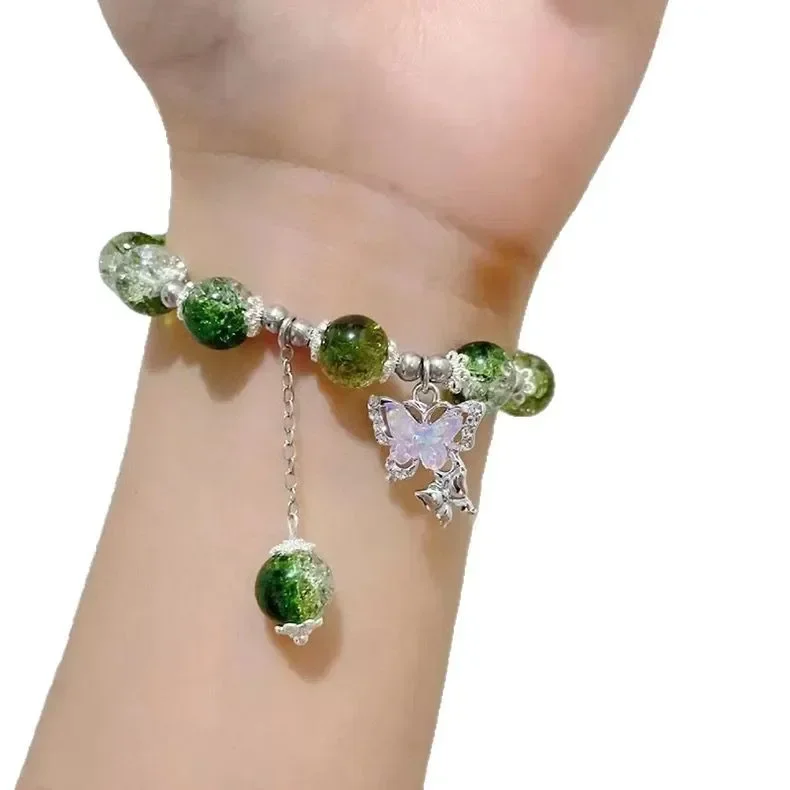 Gelang Kristal Cahaya Bulan Harta Karun Biru Laut Opal Asli Gelang Y2k Elastis Mewah Ringan Hadiah Perhiasan Antik Mode