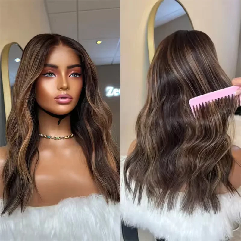 Brunette with Blonde Highlight Wave Lace Front18in
