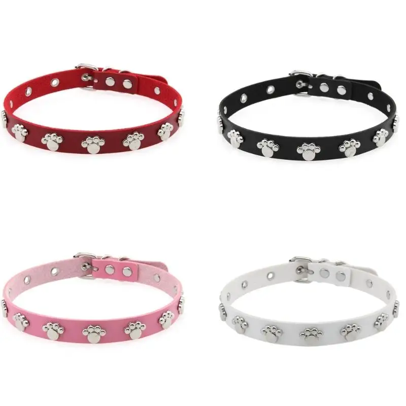 

652F Adjustable PU Leather Paws Print Choker Necklace For Gothic Punk Fashion Jewelry Cosplay Accessories