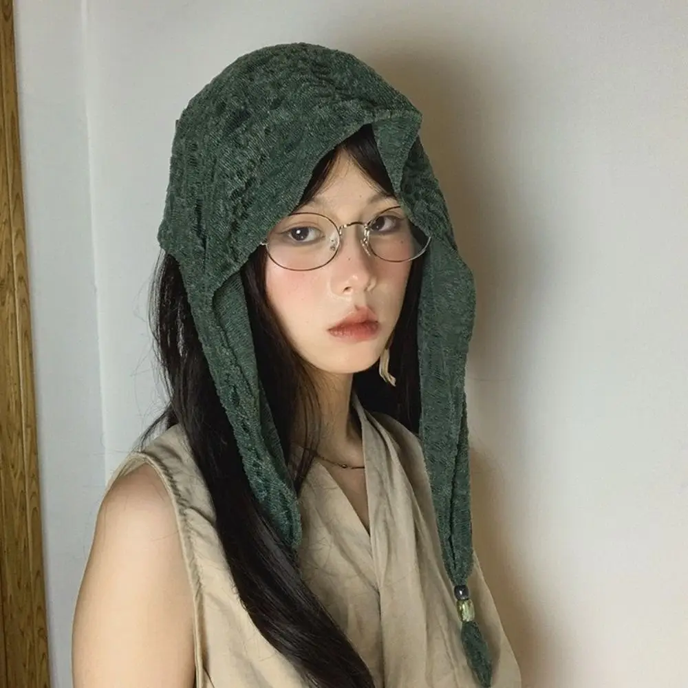 

Elegant Vintage Beads Hair Scarf Thin Y2k Lace Turban Korean Sweet Triangular Bandana Spring/Summer