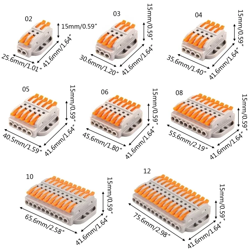 2/3/4/5/6/8/10/12 Pin Wire Butt Joint Connector Compact Connection Clamp 0.08-4mm² Quick Insulated Terminal Block