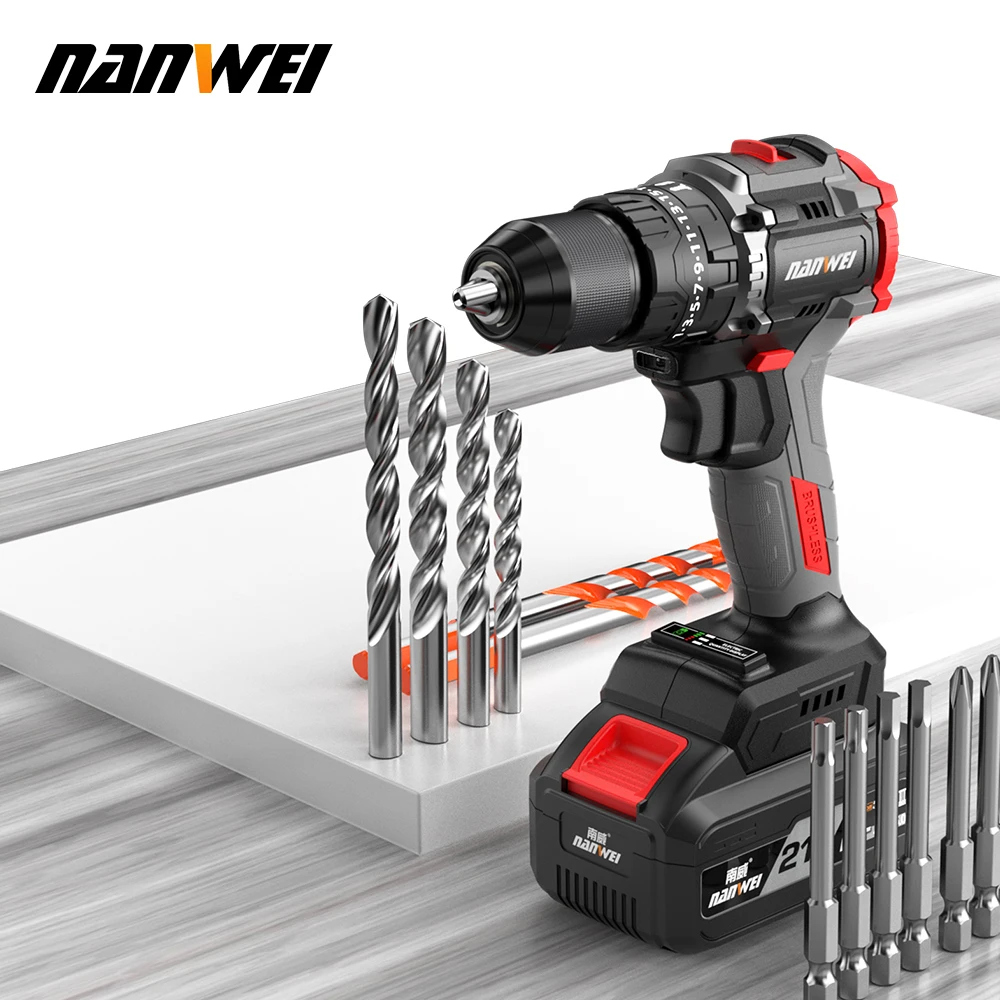 21v Li-ion Impact Brushless Knockout Drill Household Electric Drill Electric Screwdriver Metal Ratchet Collet