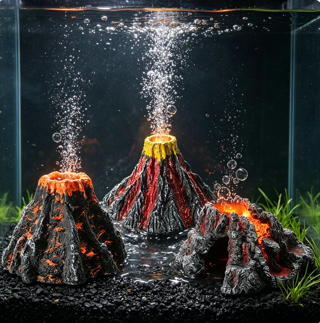 Fish Tank Decoration Landscape Resin Rockery Aquarium Simulation Volcano Can Install Oxygen Pump Home Crafts Decoration