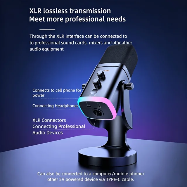 Professional RGB Light USB Gaming Microphone with ShockMount - Noise-Cancelling Mic, Plug & Play Recording,Streaming Equipment for Game Console, Mobile Phones, PCMusic Accessories Professional RGB Light 6 Professional RGB Light USB Gaming Microphone with ShockMount - Noise-Cancelling Mic, Plug & Play Recording,Streaming Equipment for Game Console, Mobile Phones, PCMusic Accessories Professional RGB Light 6