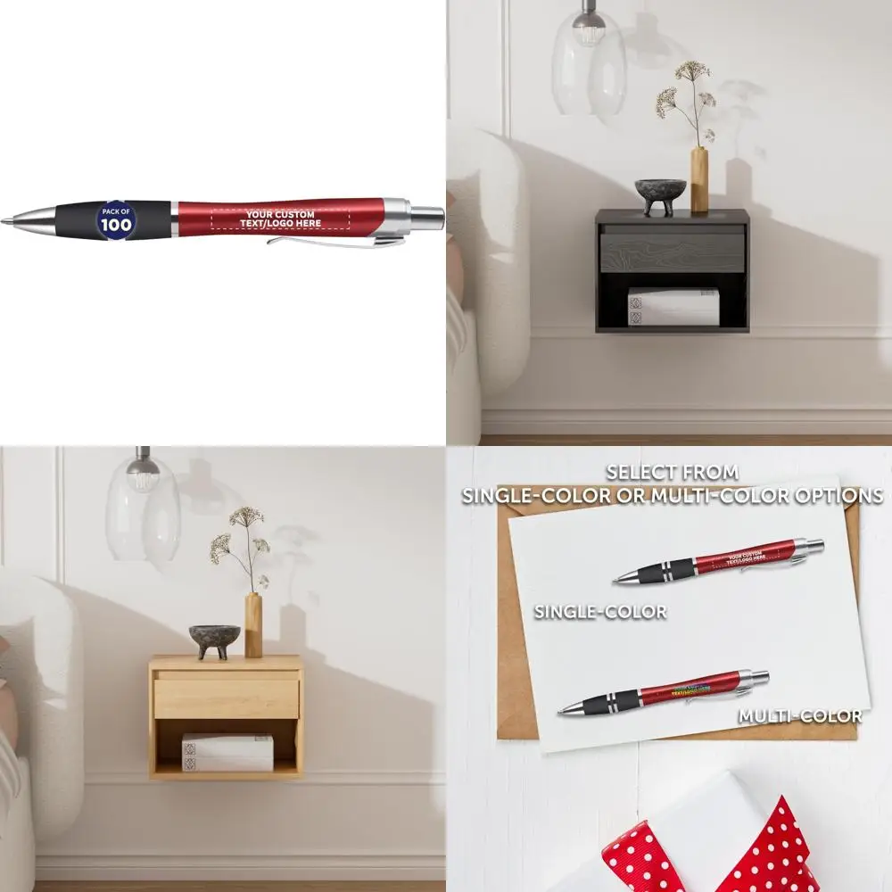

Customizable 100-Pack Silver Accent Grip Pens - Personalized Plastic with Red Ink - Add Your Logo and Text
