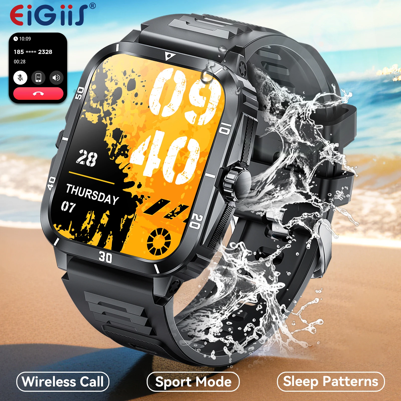 

EIGIIS Smart Watch for Men 3ATM Waterproof 1.96" HD Big Screen Heart Rate/SpO2/Sleep Monitor Fitness Watch 100+Sports Mode Watch