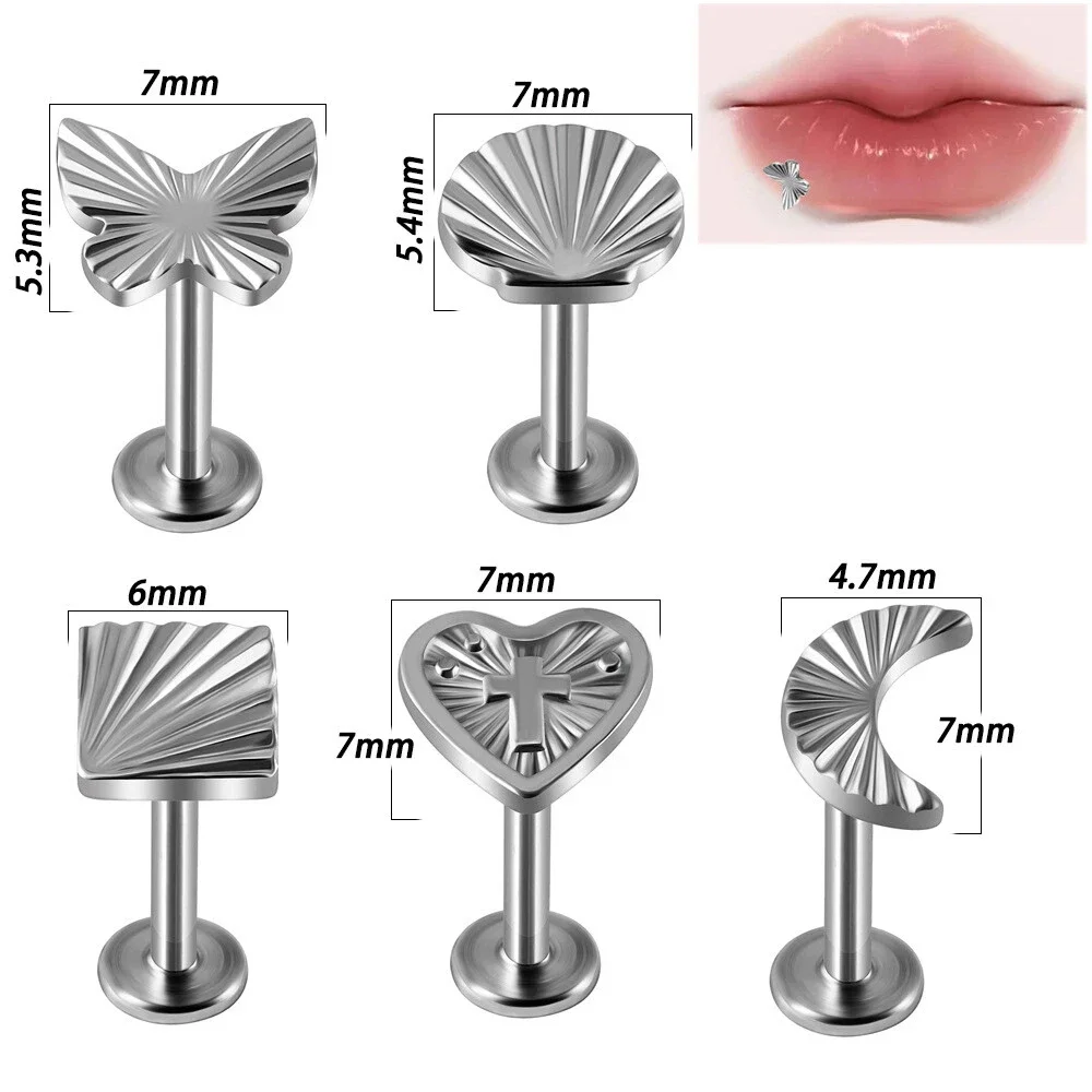 1 قطعة الفولاذ المقاوم للصدأ فراشة مسمار شقة عودة الزنمة اللولب القرط Labret اللولب Daith مسمار البرق القلب تصميم القرط مجوهرات