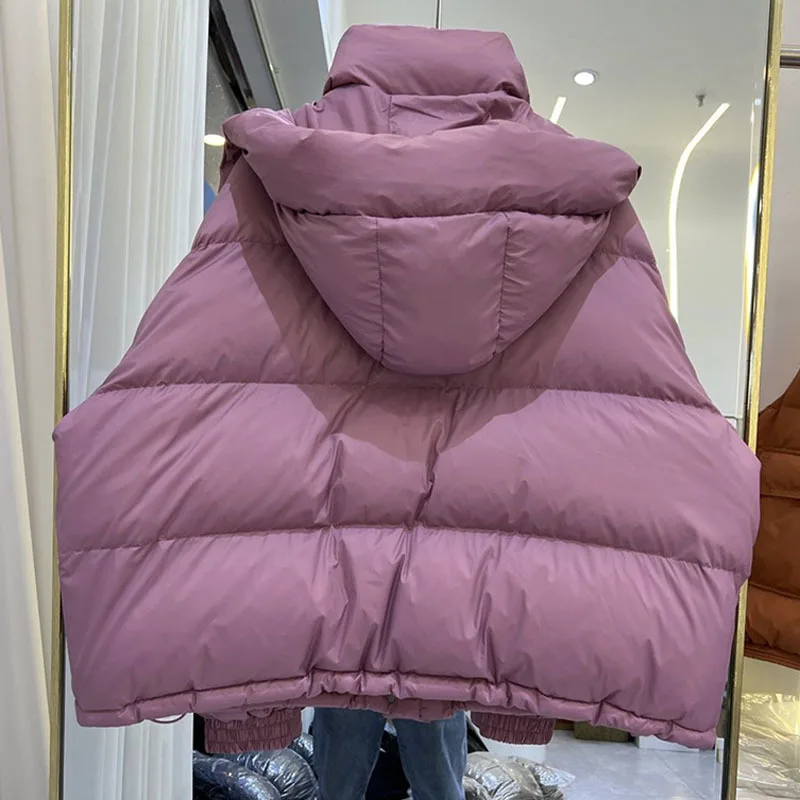 Kurzer Puffer mantel Winter Frauen weiße Enten Daunen jacke Kapuze dicke warme lose Mantel weibliche Parkas Damen Outwear