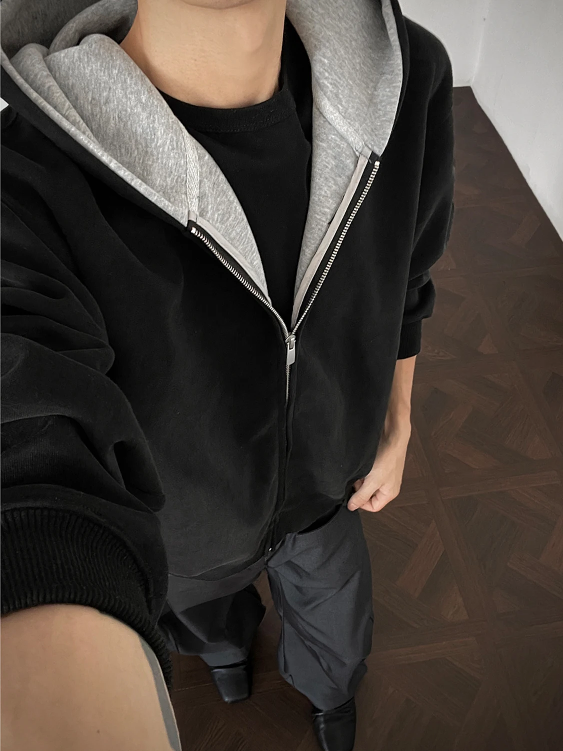 

Heavyweight American Sle Hoodie Sweatirt Men's Spring Autumn Loose Casual Top Zipper Design Polyester Cotton Blend