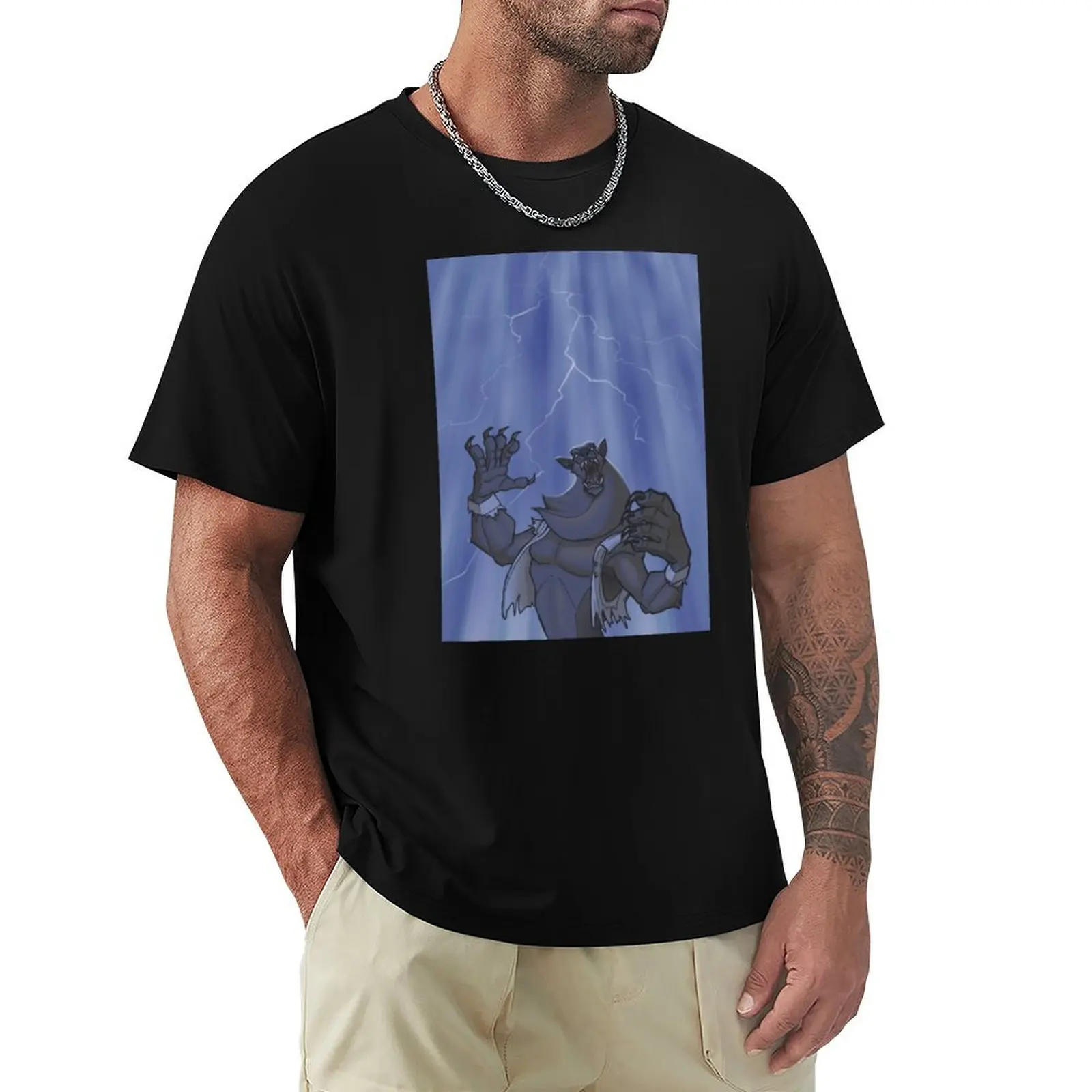 

Badass Werewolf Roaring In Lightning T-Shirt Novelty Print Casual Tee Shirt